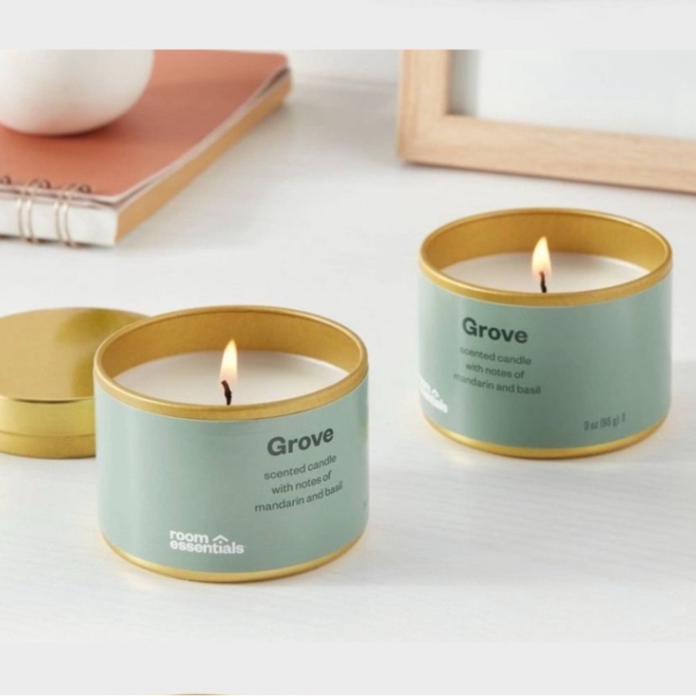 Room Essentials Grove Scented Candle Set - Green and Gold (2 pack)